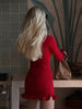 Fungus Edge Knitted Dress For Women Sexy Slim Long Sleeve Mini Dress Contrast Color Spring Vacation Dress