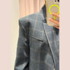 Diagonal Buckle Stand Collar Loane Taupe Asymmetrical Plaid Blazers Spring Casual Coats Vintage Woman's Outerwear Clothing