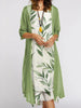 Europe and the United States autumn women's long dress two-piece set of floral print round neck suit petticoat