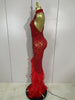Sparkly Red Rhinestones Feather Sexy Mesh See Through Long Dress Women Birthday Evening Nightclub DJ Dancer Stage Costume