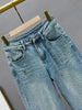 Rhinestone Pendant Design High Waist Wash Jeans Women's Spring Loose All-Match Straight-Leg Pants Female
