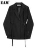 Black Bandage Buckle Causal Blazer Women Lapel Long Sleeve Loose Fit Jacket Tide Spring Autumn 30A2051