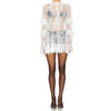 Women See Through Lace Dress Layered Flare Long Sleeve Crew Neck Ruffle Dress for Party Cocktail Club Dress Cover-ups