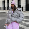 Solid Hooded Padded Jacket Women's Warm Long Sleeve Oversized Jacket Autumn Winter Lady High Street Outerwear