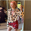 Women's Printed Scarf Short Shirt Dress 2 Pieces Set Long Sleeve Single Breasted Lapel Dresses Lace Up Scarfs Suit