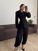 Chic Solid Lapel Coat Long Pant Suit Women Casual Full Sleeve Waist Cinching Blazer Wide-leg Pants Set Lady Daily Street Outfit