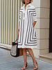 Urban Women Lapel Shirts Dress Office Ladies Long Sleeves Striped Printed Buttoned H-line Midi Dresses