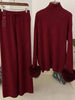 2 Pieces Sets For Women High Neck Loose Sweater With Fox Fur Cuffs Wide Leg Trousers Spring Winter 2DB1757