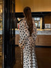 Elegant Satin Polka Dots Women's Maxi Dress Suit Ribbon V Neck Full Sleeve Waist Cinching Skirt Sets Evening Party Outfit