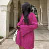 Long Sleeve Women V-neck Pleated Dress Casual Streetwear Plus Size Mini Dresses Autumn Slim Party Casual