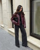 Wine Red Faux Leather Jakcet Outerwear Thicken Zipper Lapel Pu Coats Autumn Winter Streetwear Ladies Tops Women