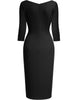 Womens Elegant Cutout Neck 2/3 Sleeve Work Office Knee Length Split Business Casual Party Ruched Pencil Bodycon Sheath Dress