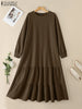 Stylish Ruffled Hem Sweatshirt Dresses Autumn Crew Neck Long Sleeve Solid Color Pullover Robes Femme Maxi Vestidos