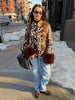 Leopard Patchwork Faux Fur Cuff Coats Women Round Neck Long Sleeve Single Breasted Slim Jacket Chic Ladies Outerwears