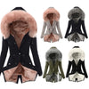 Women Parkas Hooded Long Sleeve Slim Fit Coats Button Solid Zipper Splice Parka Tight Wait Outerwear Thick Warm Fur Collar