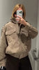 Women Casual Solid Cropped Suede Jacket Chic Stand Collar Zipper Pocket Loose Jackets Autumn Lady Commuter Outwear