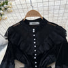 French Vintage Lace Embroidery Patchwork Velvet Dress Women Long Lantern Sleeve Pearl Buttons Lace Up Wedding Party Prom Vestido
