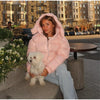 Chic Shiny Hooded Cotton Jacket With Belt Women Elegant Long Sleeve Zipper Lace Up Coats Lady Winter Street Warm Outerwear