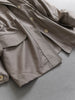 Solid-color Stand Neck Pocket Loose Mid-length Drawstring Waist Casual Trench Coats Women Long Sleeves Coats