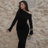 Elegant Slanted Collar Bodycon Maxi Dress Women Long Sleeve White Black Evening Party Robes Streetwear Female Dresses