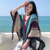 Ethnic Style Cape Oversized Sweater Jacket Women Loose Patchwork Warm Long Scarf Knitted Cardigan Woman