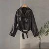 Street Pu Leather Women Long Coat Y2K Solid Belt Lapel Pocket Full Sleeve Female Jacket Autumn Winter Lady Outwear