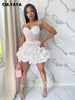 Women Mesh Diamonds Rhinestones Cake Style Big Swing Strap Bodycon Midi Dress Sexy Party Even Dresses Vestidos