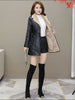 Womens Leather Windbreaker Plus Velvet Thick PU Leather Cotton Coat Long Suit Collar Large Size Warm Leather Jackets