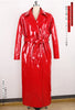 Spring Autumn Long Waterproof Shiny Reflective Black Patent Leather Cocoon Coat Women Sashes Designer Clothes