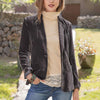 Women Notched Long Sleeve Button Velvet Blazer Casual Pocket Red Soft Slim Jacket Coats SYMCFS-MC646