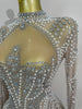Sparkly Diamonds Pearl Mesh Stretch Short Dress Women Evening Prom Celebrate Birthday Party Dress Nightclub Stage Costume