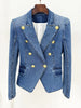 Designer Runway Blazer Women's Slim Fitting Double Breasted Lion Buttons Denim Jacket Mini Skirt