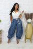 Women Streetwear Drawstring Fly Denim Pants Autumn Loose Safari Style Cargo Harem Hip Hop Jeans