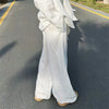 Casual Oversized White Solid Wide Leg Pants Women Elastic High Waist Pocket Baggy Sweatpant Office Lady Commute Trousers