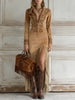 Women's Commuting Dress Spring Autumn Slim Fit Floral Decoration Half-Zip Long Sleeve Hem Slit Tassel Dress