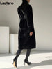 Winter Long Black Elegant Stylish Thick Warm Fluffy Hairy Soft Faux Mink Fur Coat Women Stand Collar Sashes