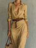 Sexy Single-breasted V-neck Long-sleeved Dress For Women Elegant Spring Autumn Solid Color Irregular Belt Dresses Female