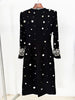 High Street Designer Party Vestido Women's Formal Long Sleeve Beaded Midi Dress
