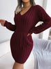 V Neck Casual Short Knit Dress Autumn Winter Women Solid Long Sleeve Dress Lady Khaki Bodycon Knitted Dresses