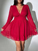 Plus Size Sexy V-Neck Short Dress Solid Polka Dot Long-Sleeve American Slim A-Line Skirt Elegant Party Women's Evening Dres