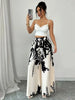 Dresses For Women Black And White Flowers Print Long Sleeve Ruffled Collar Elegant Dress Lace Up A-Line Dress Spring