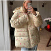Women's Oversized Quilted Jacket With Hooded Stand Collar Long Sleeve Zipper Pocket Coat Lady Warm Winter Outerwear