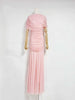 Women Ruched Maxi Dress Asymmetric Draped Sleeve High Neck Bodycon Mermaid Formal Evening Party Gown