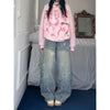 Women's Star Print Wide Leg Jeans Spring Autumn American Style Loose Baggy Tapered Trousers Casual Streetwear Denim Pants
