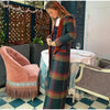 Woolen Plaid Long Coat Women Turn-down Collar Loose Long Sleeve Button Elegant Outwear Female Thicken Spring Street Jacket