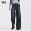 Women Jeans Panel Raw Hem Flare Leg Retro Street Style Slim Long Denim Pants Spring Urban Daily Wear