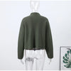 Olive Green Women's Short Coat High Neck Full Sleeve Zipper Up Oversized Cropped Jacket Autumn Female Daily Casual Outwear