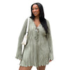 Long Sleeve Women V-neck Pleated Dress Casual Streetwear Plus Size Mini Dresses Autumn Slim Party Casual