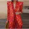Geometric Printed Blazer Jacket Pants Sets Women Shoulder Pads V Neck Lace Up Full Sleeve Jackets Flare Pant Lady Outfit