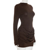 Long Sleeve Ruched Sexy Mini Dress Women Autumn Winter Elegant High Waist Bodycon Club Party Dresses Female